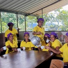 Team members enjoying a tea break